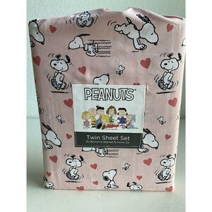 4 Pc Peanuts Snoopy Hearts Pink Valentines Day TWIN Size Sheet Set Soft NEW